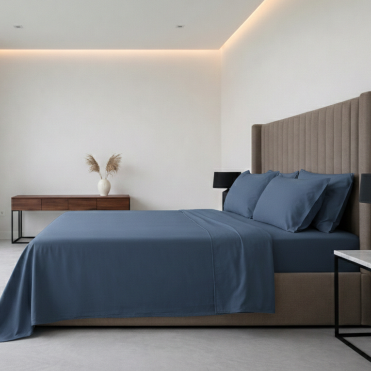 Set Completo Letto Matrimoniale blu Mare 50% Cotone 50% Poliestere , Lavabile in Lavatrice - Sarisa Luxury