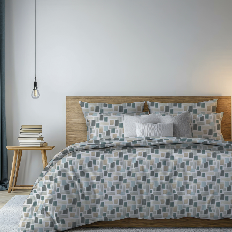 Set Completo Letto Matrimoniale blu Marrone 100% Puro Cotone, Lavabile in Lavatrice - Rovanone Luxury