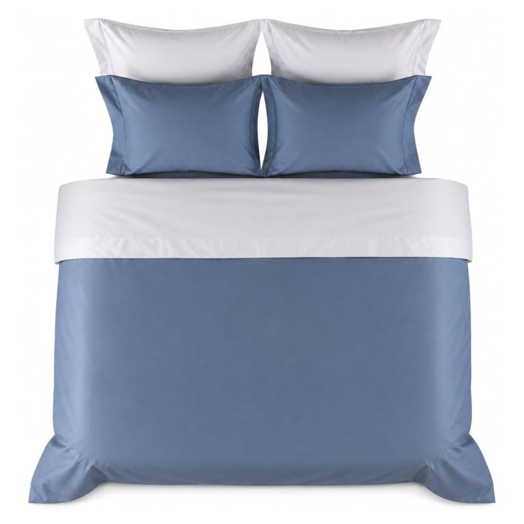 Set Completo Letto Matrimoniale blu Polvere Percalle 170 Fili in Cotone Pettinato e Mercerizzato - Rositene Luxury