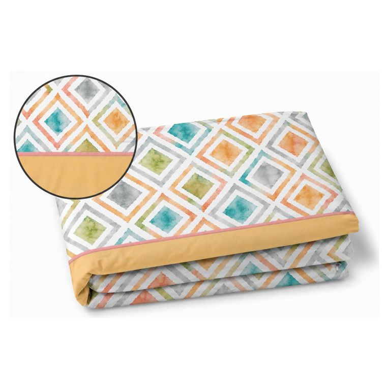Set Completo Letto Matrimoniale Giallo Azzurro 50% Cotone 50% Poliestere, Lavabile in Lavatrice - Sateneha Luxury