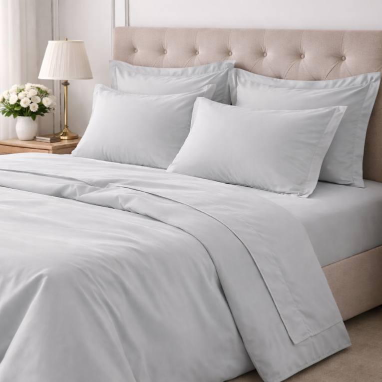 Set Completo Letto Matrimoniale Grigio 100% Puro Cotone, Lavabile in Lavatrice - Rova Luxury