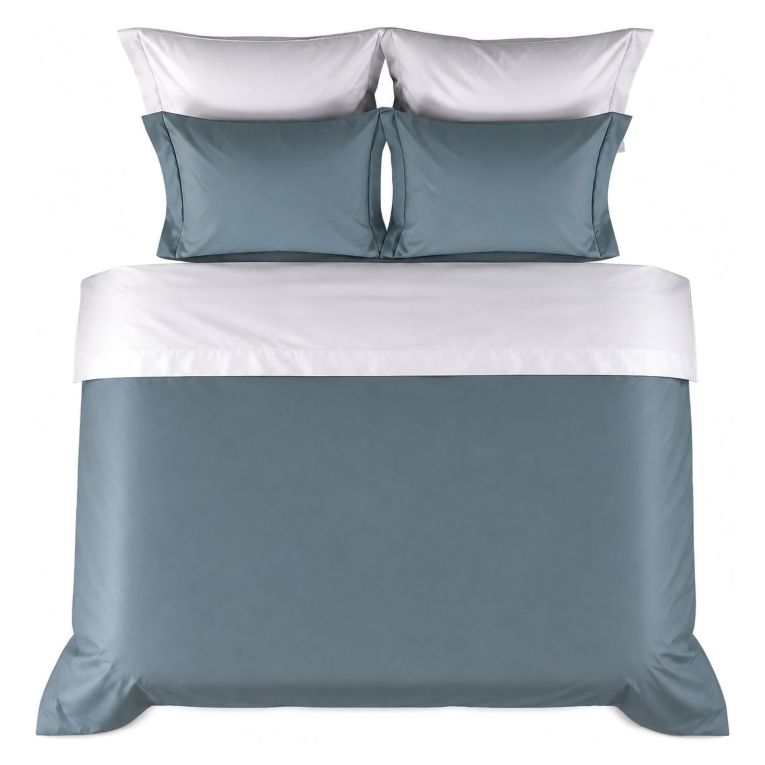 Set Completo Letto Matrimoniale Grigio Petrolio Bianco Crema Percalle 170 Fili in Cotone Pettinato e Mercerizzato - Rositene Luxury