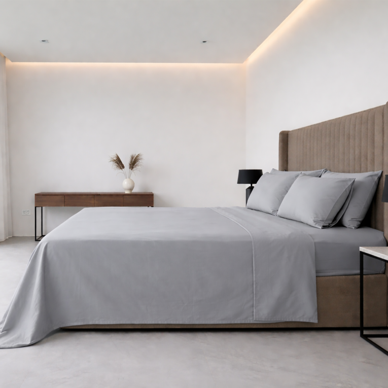Set Completo Letto Matrimoniale Grigio Pietra 50% Cotone 50% Poliestere , Lavabile in Lavatrice - Sarisa Luxury