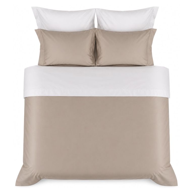 Set Completo Letto Matrimoniale Marrone Bianco Crema Percalle 170 Fili in Cotone Pettinato e Mercerizzato - Rositene Luxury