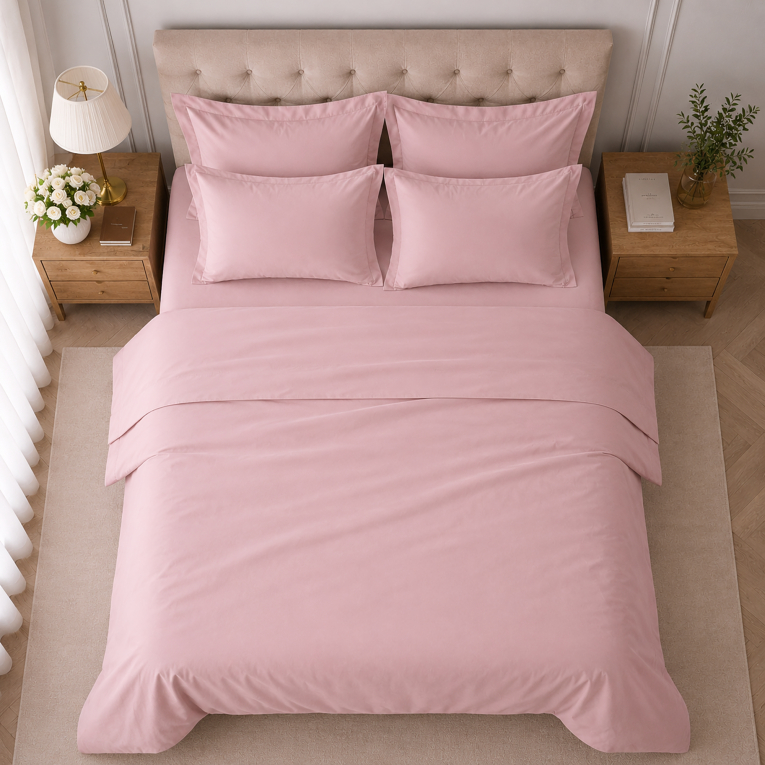 Set Completo Letto Matrimoniale Rosa 100% Puro Cotone, Lavabile in Lavatrice - Rova Luxury