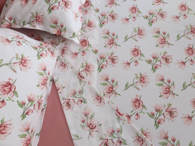 Set Completo Letto Matrimoniale Rosa Bianco Percalle 210 Fili in Cotone Pettinato e Mercerizzato - Saliro Luxury