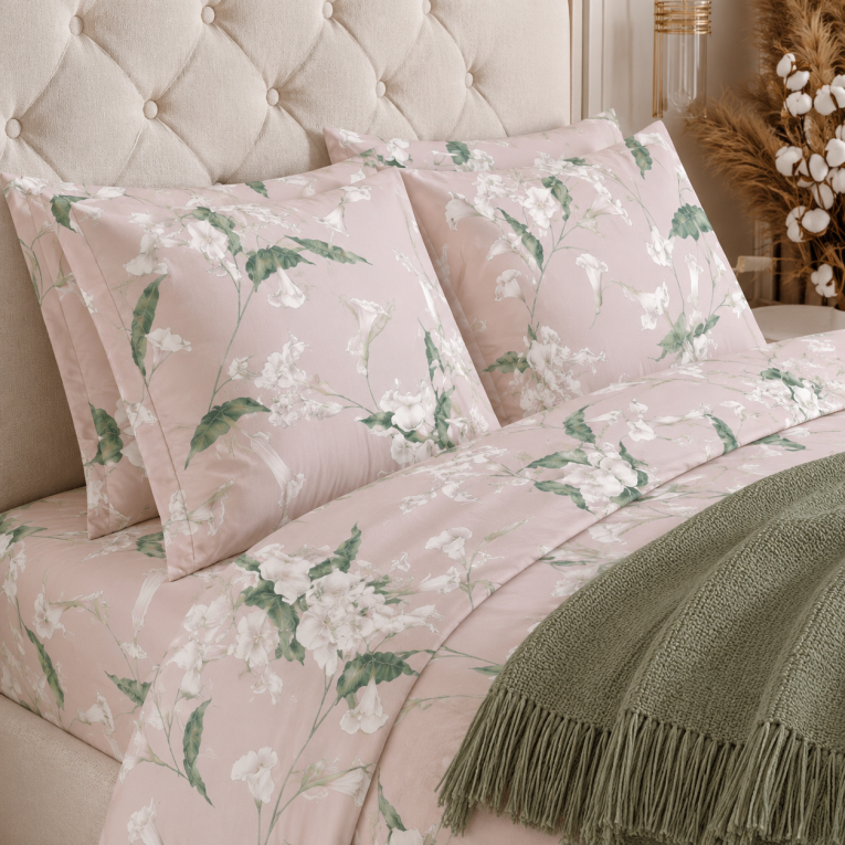 Set Completo Letto Matrimoniale Rosa Verde 100% Puro Cotone, Lavabile in Lavatrice - Rovanone Luxury