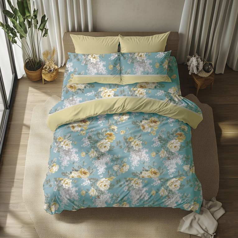 Set Completo Letto Matrimoniale Verde 50% Cotone 50% Poliestere, Lavabile in Lavatrice - Sarome Luxury