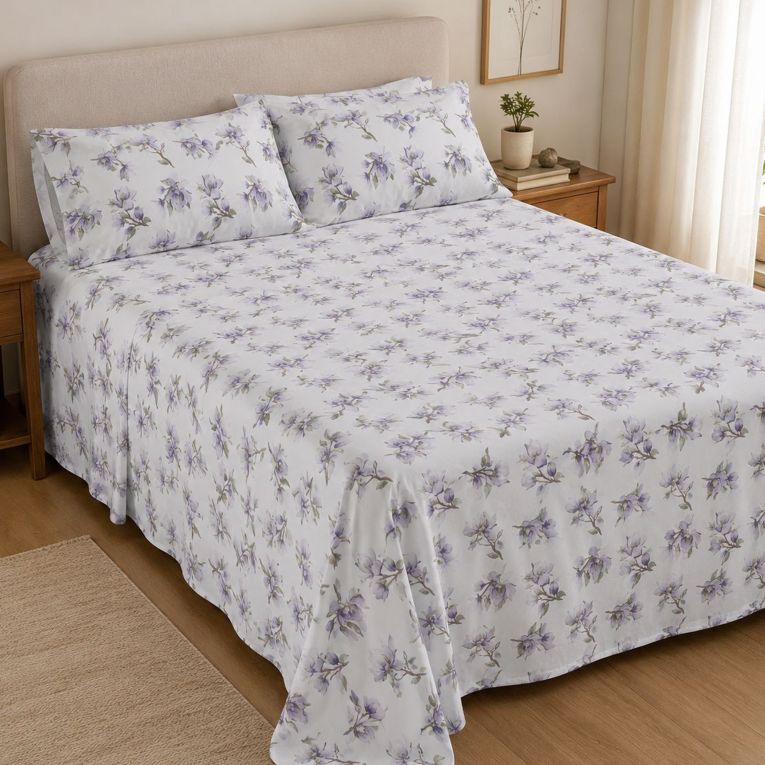 Set Completo Letto Matrimoniale Viola Lavanda Percalle 210 Fili in Cotone Pettinato e Mercerizzato - Saliro Luxury
