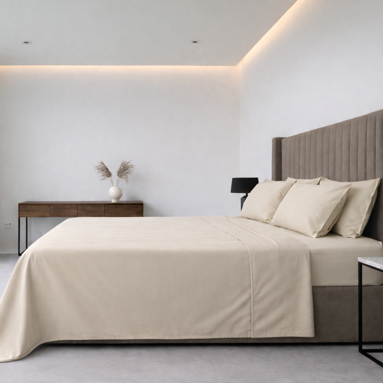 Set Completo Letto Piazza e Mezza Bianco Ecrù 50% Cotone 50% Poliestere , Lavabile in Lavatrice - Sarenina Luxury