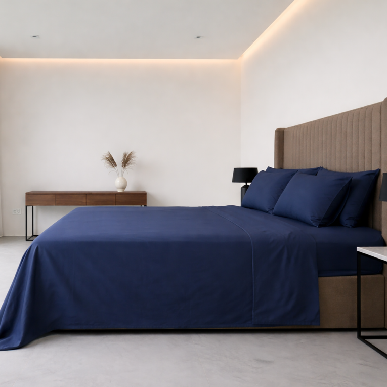 Set Completo Letto Piazza e Mezza blu 50% Cotone 50% Poliestere, Lavabile in Lavatrice - Sarenina Luxury