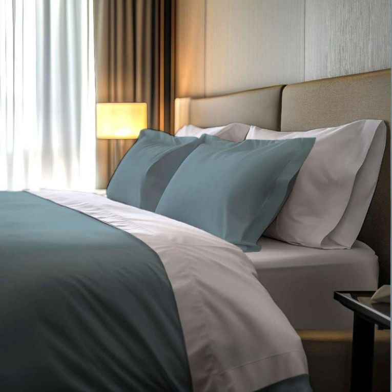 Set Completo Letto Piazza e Mezza Grigio Petrolio Bianco Crema Percalle 170 Fili in Cotone Pettinato e Mercerizzato - Rosirora Luxury