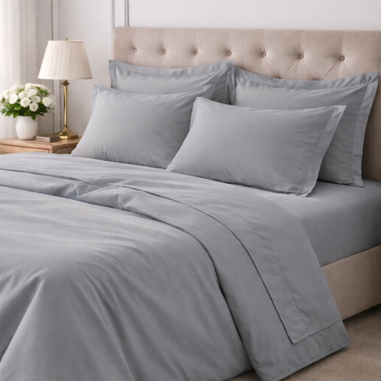 Set Completo Letto Piazza e Mezza Grigio Pietra 100% Puro Cotone , Lavabile in Lavatrice - Rotira Luxury