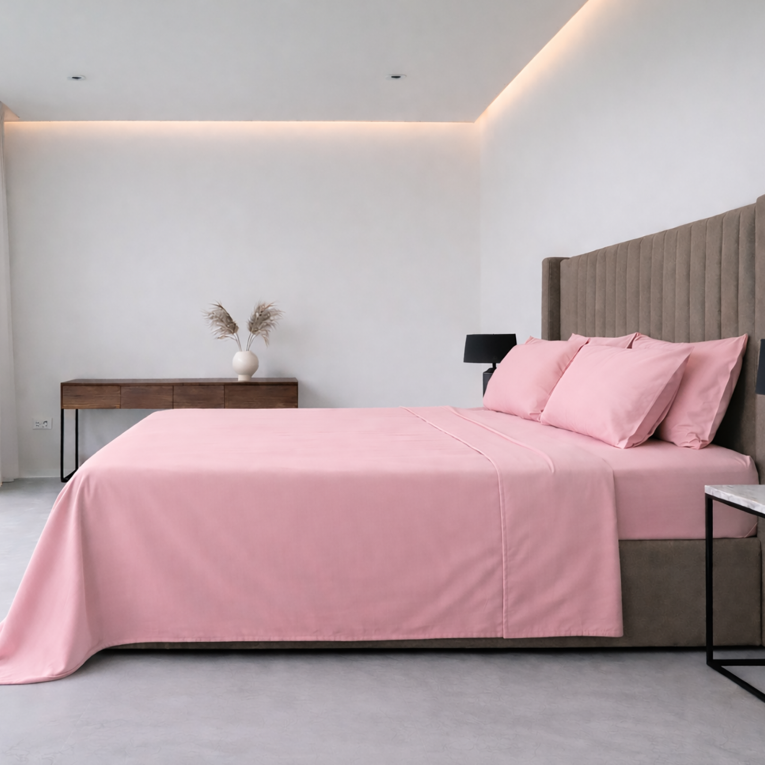 Set Completo Letto Piazza e Mezza Rosa 50% Cotone 50% Poliestere, Lavabile in Lavatrice - Sarenina Luxury