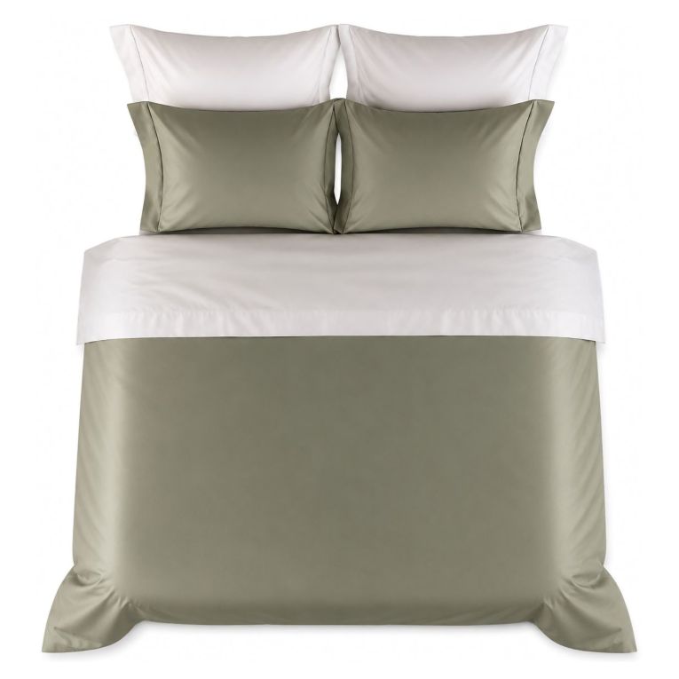 Set Completo Letto Piazza e Mezza Verde Bianco Crema Percalle 170 Fili in Cotone Pettinato e Mercerizzato - Rosirora Luxury