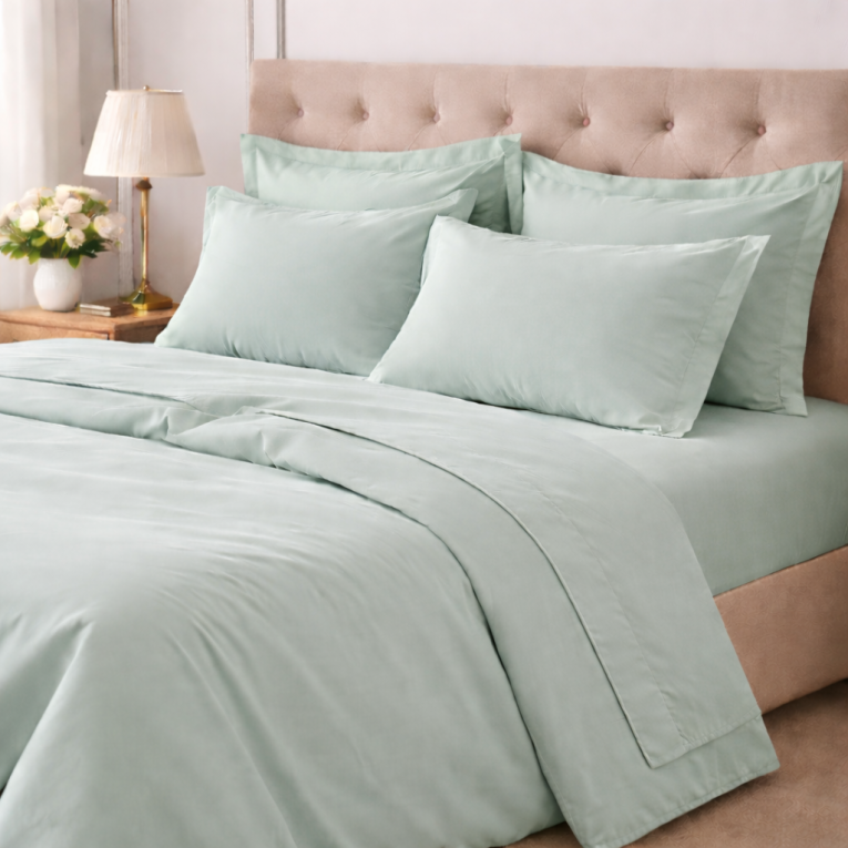 Set Completo Letto Piazza e Mezza Verde Menta 100% Puro Cotone , Lavabile in Lavatrice - Rotira Luxury