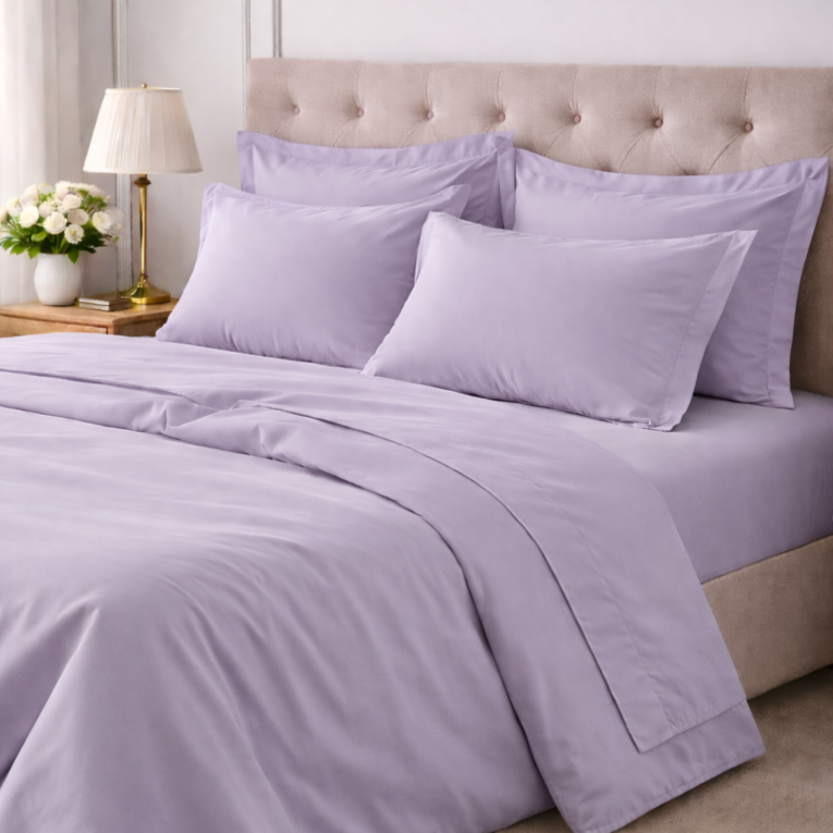 Set Completo Letto Piazza e Mezza Viola Lilla 100% Puro Cotone , Lavabile in Lavatrice - Rotira Luxury