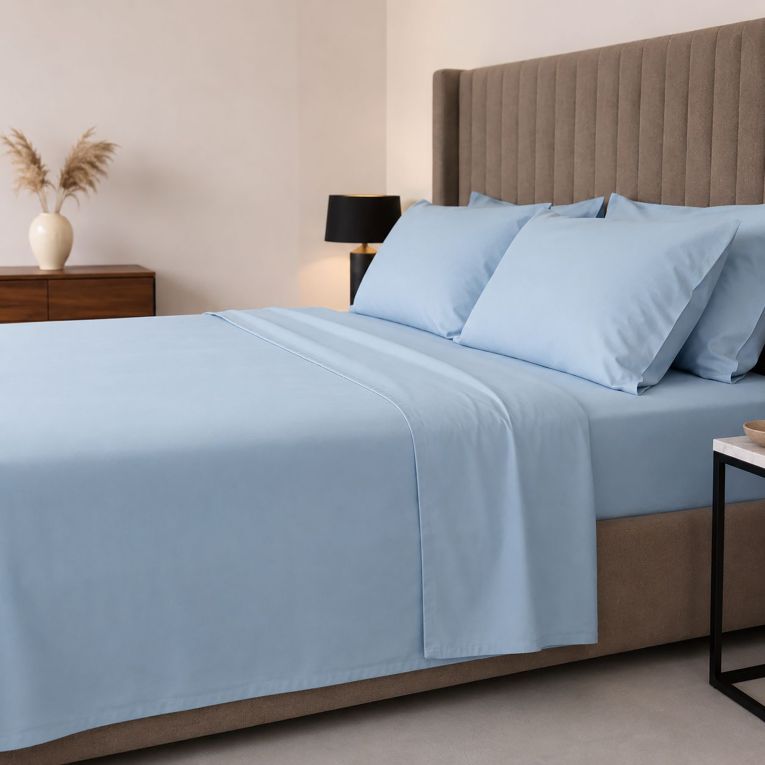 Set Completo Letto Singolo Azzurro 50% Cotone 50% Poliestere, Lavabile in Lavatrice - Sapatalo Luxury
