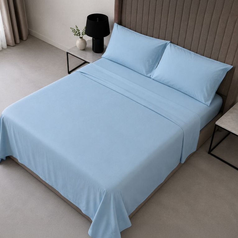 Set Completo Letto Singolo Azzurro 50% Cotone 50% Poliestere, Lavabile in Lavatrice - Sapatalo Luxury