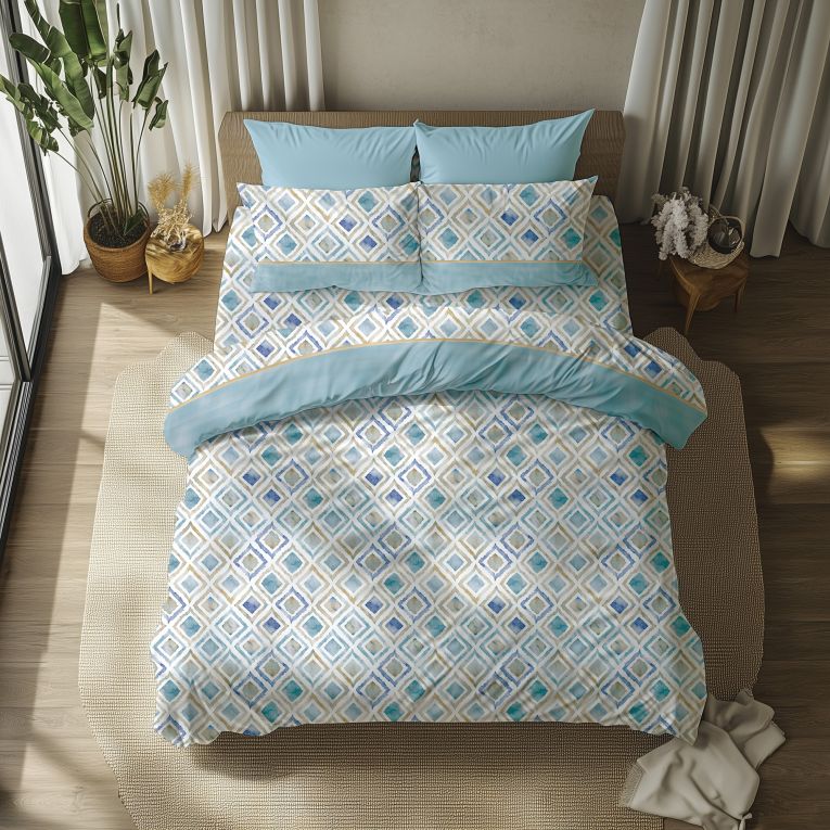 Set Completo Letto Singolo Azzurro 50% Cotone 50% Poliestere, Lavabile in Lavatrice - Sasila Luxury