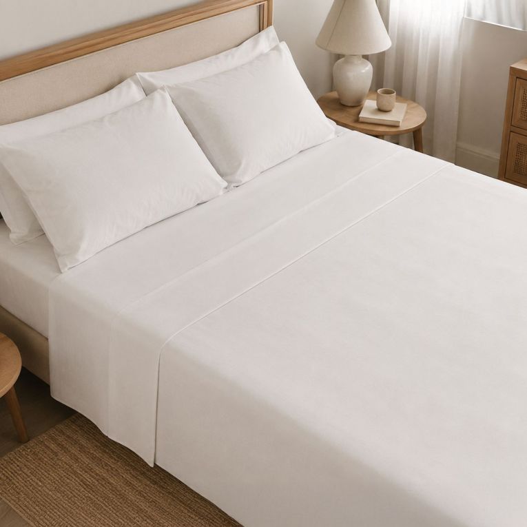 Set Completo Letto Singolo Bianco 50% Cotone 50% Poliestere, Lavabile in Lavatrice - Sapatalo Luxury