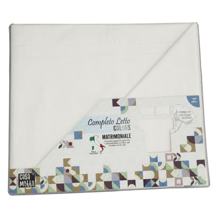 Set Completo Letto Singolo Bianco 50% Cotone 50% Poliestere, Lavabile in Lavatrice - Sapatalo Luxury