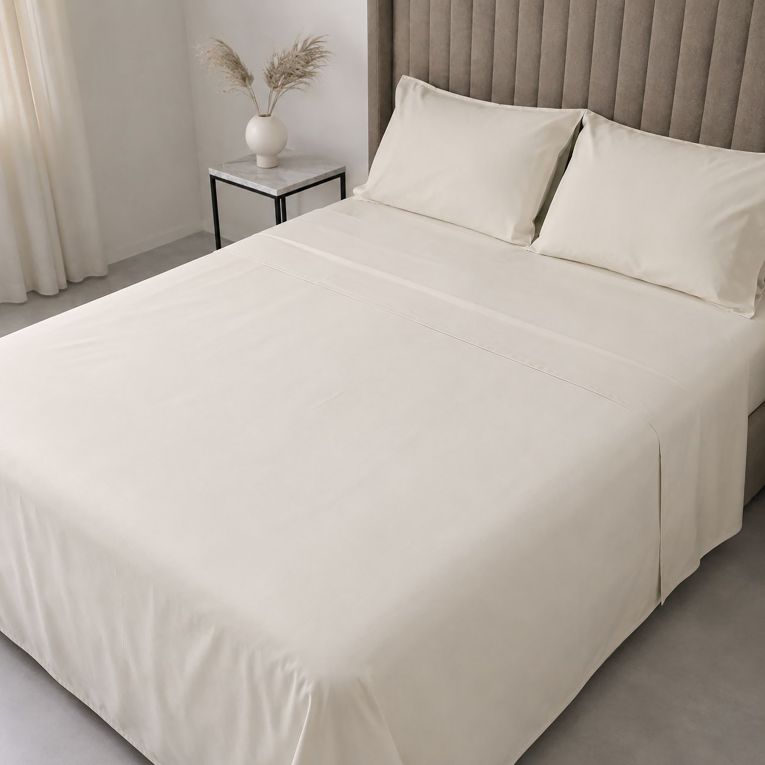 Set Completo Letto Singolo Bianco Ecrù 50% Cotone 50% Poliestere , Lavabile in Lavatrice - Sapatalo Luxury