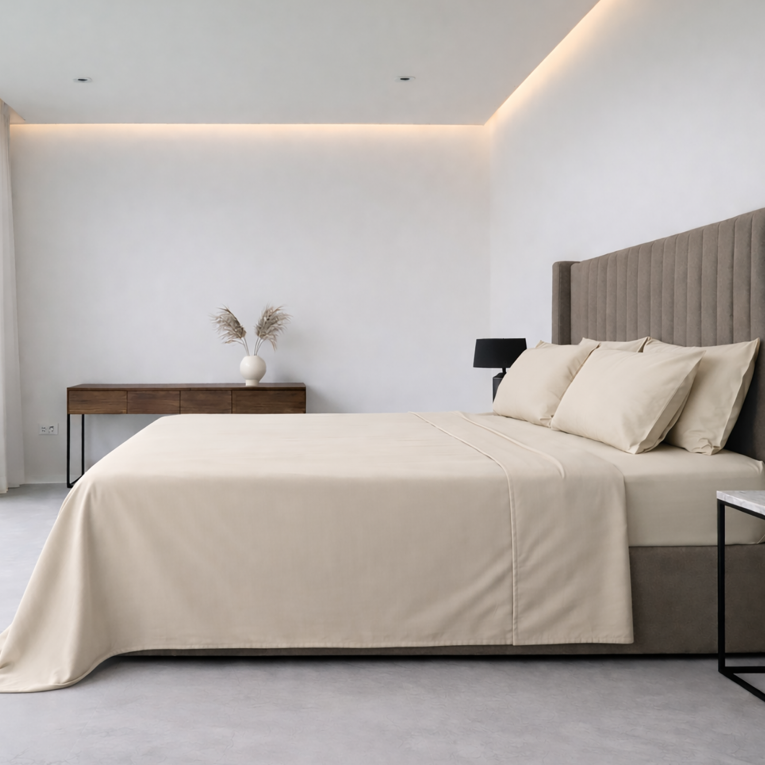 Set Completo Letto Singolo Bianco Ecrù 50% Cotone 50% Poliestere , Lavabile in Lavatrice - Sapatalo Luxury