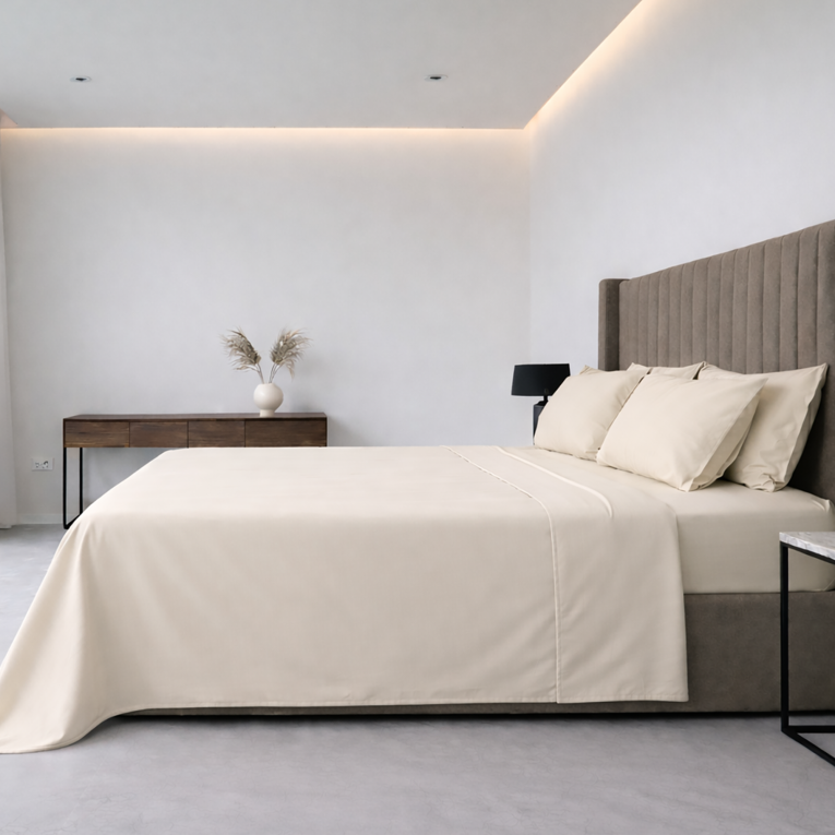 Set Completo Letto Singolo Bianco Panna 50% Cotone 50% Poliestere , Lavabile in Lavatrice - Sapatalo Luxury