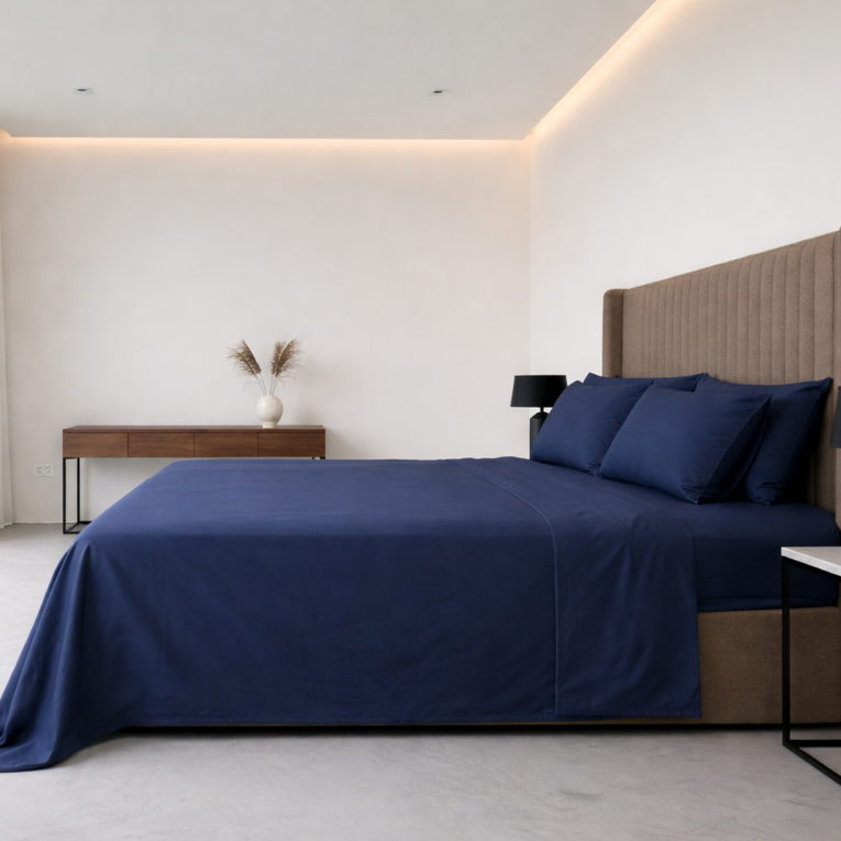 Set Completo Letto Singolo blu 50% Cotone 50% Poliestere, Lavabile in Lavatrice - Sapatalo Luxury