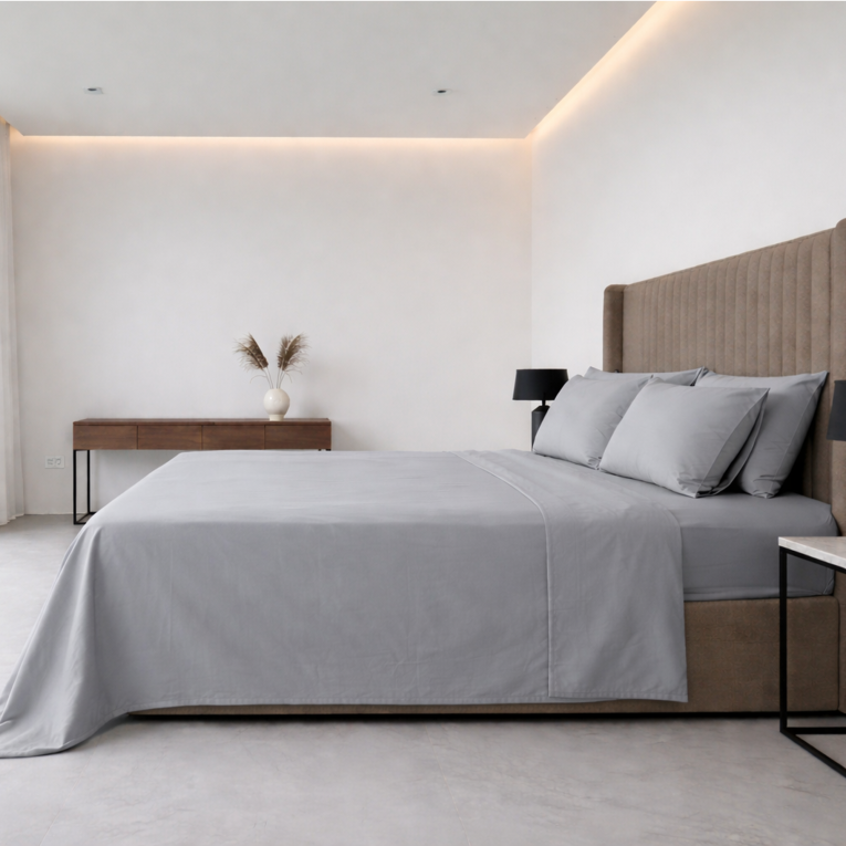 Set Completo Letto Singolo Grigio Pietra 50% Cotone 50% Poliestere , Lavabile in Lavatrice - Sapatalo Luxury