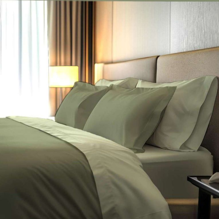 Set Completo Letto Singolo Verde Bianco Crema Percalle 170 Fili in Cotone Pettinato e Mercerizzato - Rosinone Luxury