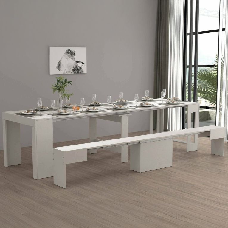 Set consolle allungabile 12 posti e 1 panca allungabile bianco - Badesi