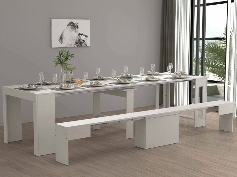 Set consolle allungabile 12 posti e 1 panca allungabile bianco - Badesi