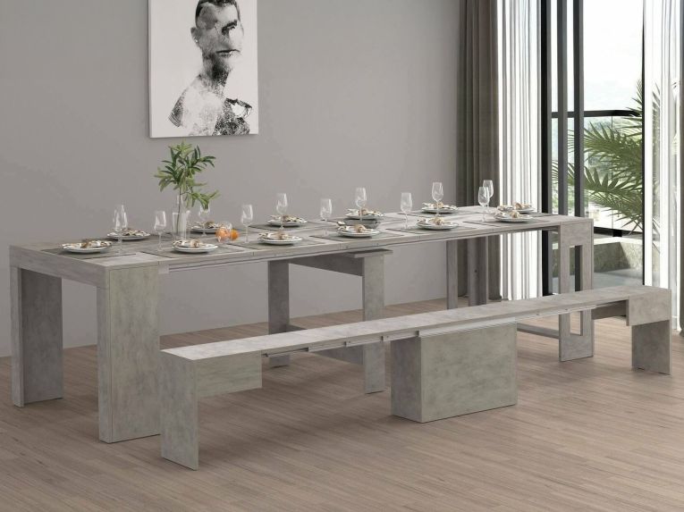 Set consolle allungabile 12 posti e 1 panca allungabile grigio - Badesi
