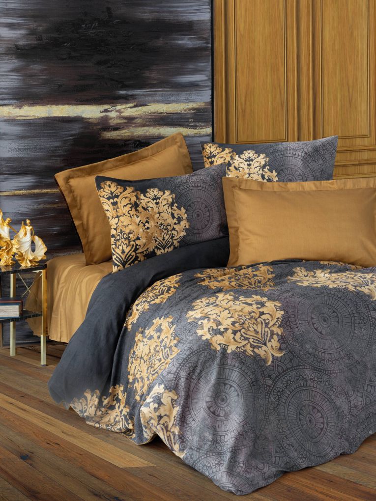 Set copripiumino singolo e 1 federa Fargo, Antracite e Beige, 200x140 cm