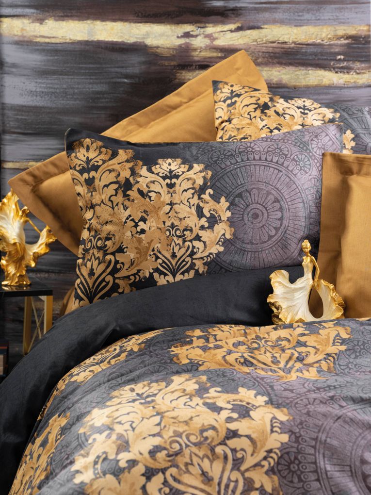 Set copripiumino singolo e 1 federa Fargo, Antracite e Beige, 200x140 cm