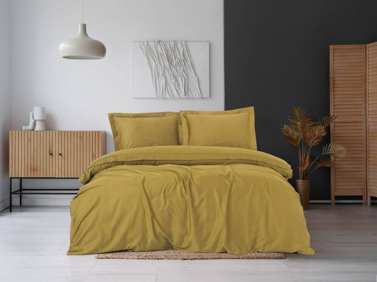 Set copripiumino singolo e 1 federa Gillette, 200x135 cm, Ocra