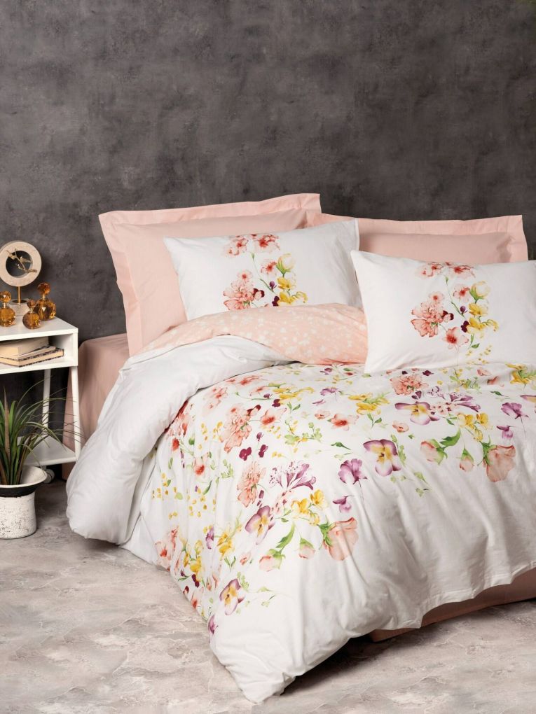 Set copripiumino singolo e 1 federa Tallahassee, Rosa e Bianco, 200x135 cm