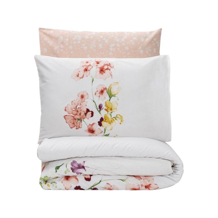 Set copripiumino singolo e 1 federa Tallahassee, Rosa e Bianco, 200x135 cm