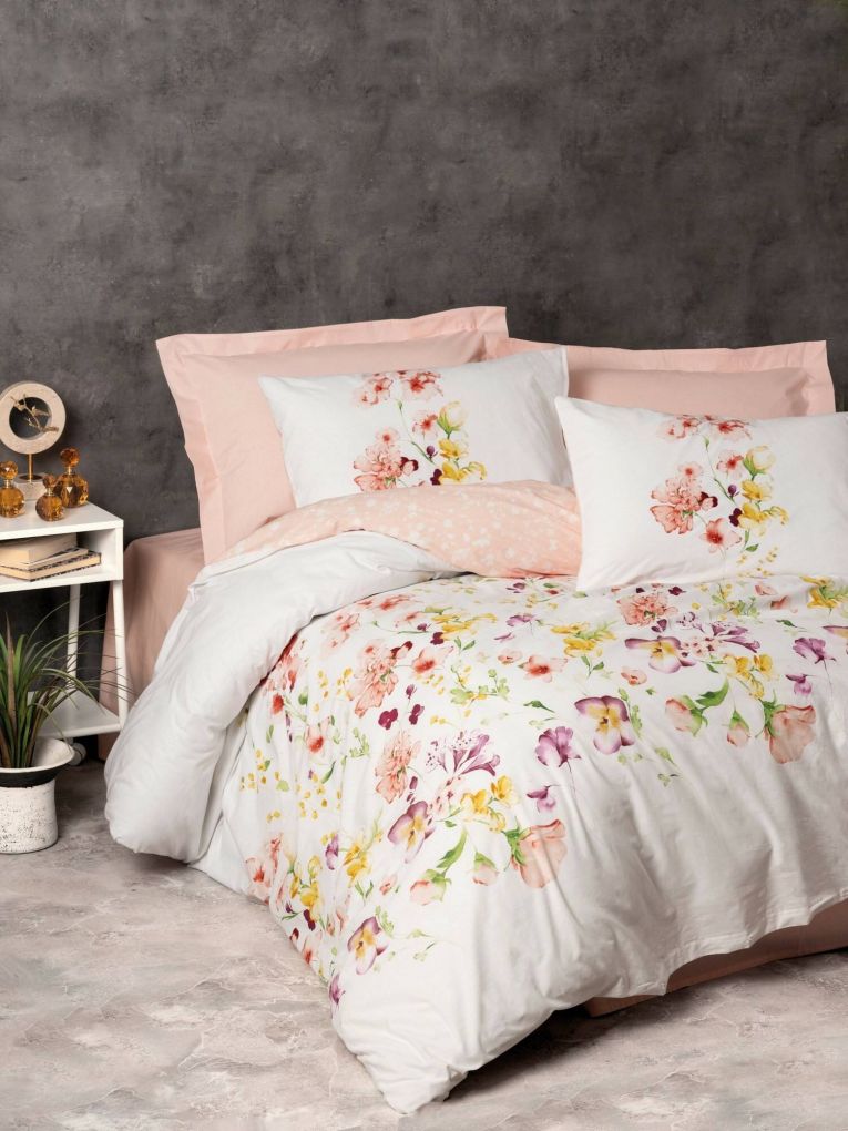 Set copripiumino singolo e 1 federa Tallahassee, Rosa e Bianco, 200x140 cm