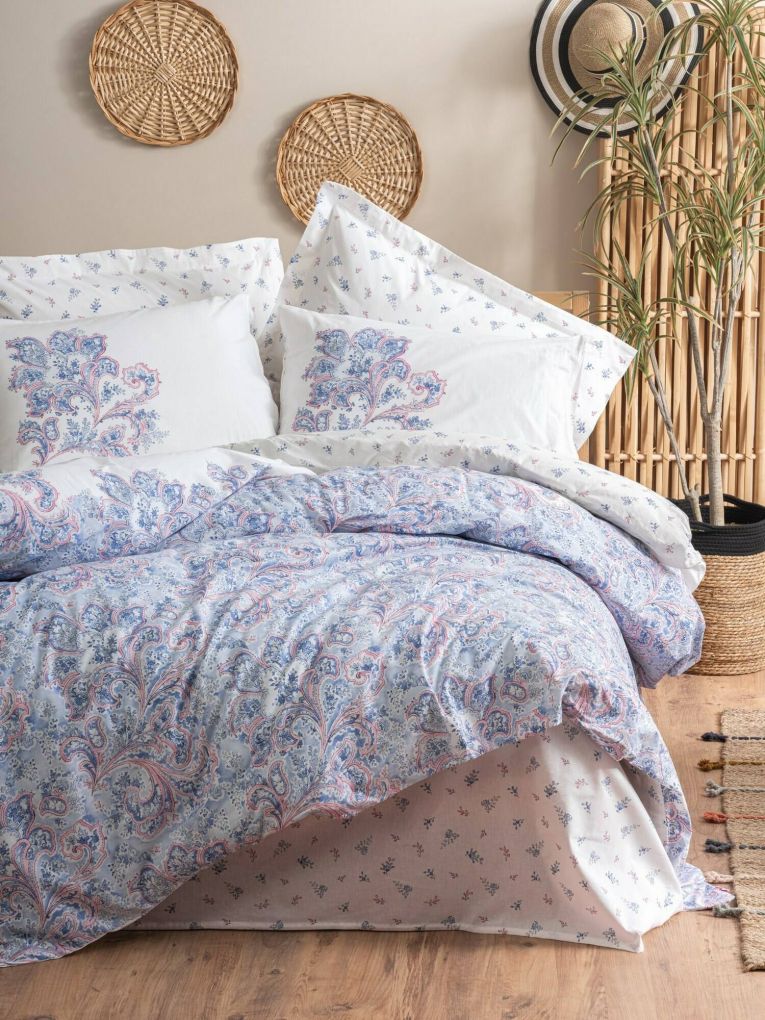 Set copripiumino singolo e 1 federa Westland, Bianco e Blu, 200x135 cm