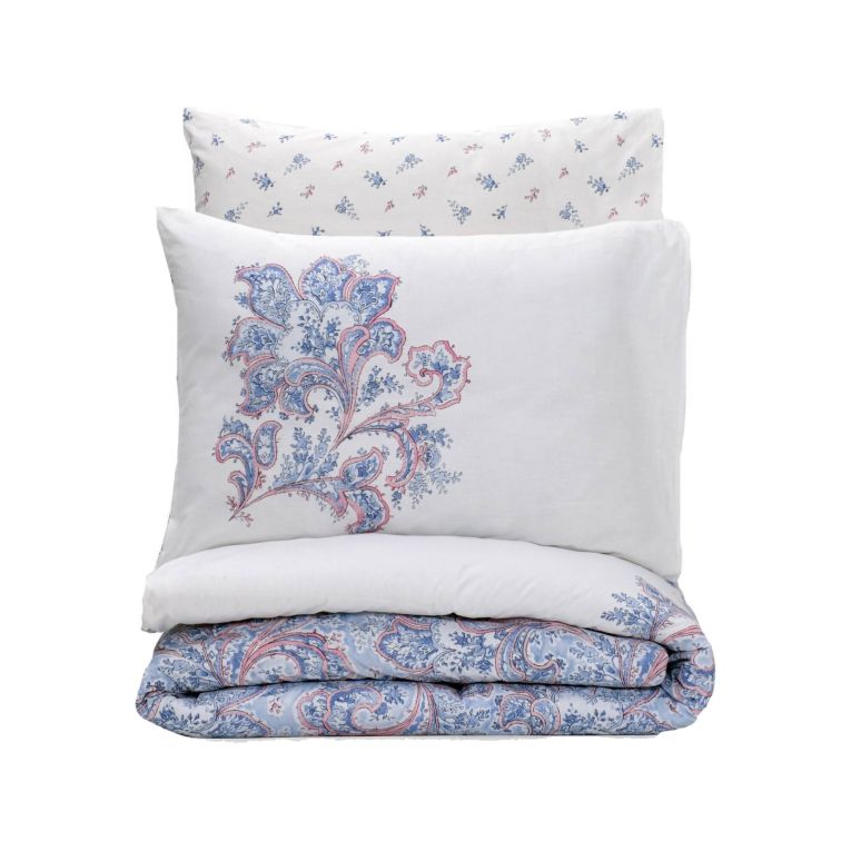 Set copripiumino singolo e 1 federa Westland, Bianco e Blu, 200x135 cm