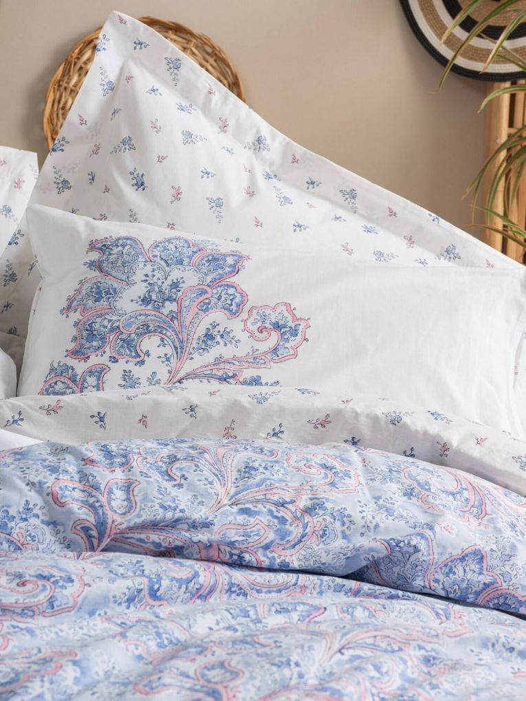 Set copripiumino singolo e 1 federa Westland, Bianco e Blu, 200x135 cm