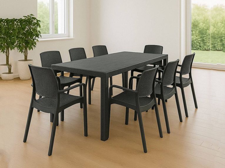 Set cortile tavolo allungabile 10 posti e 8 sedie antracite - Cortanze