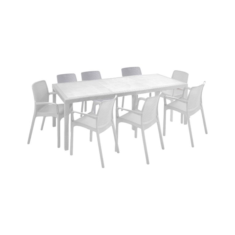 Set da esterno tavolo allungabile 10 posti e 8 sedie bianco - Cortanze