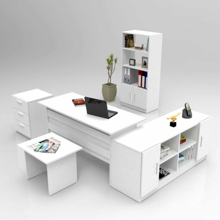 Set da Ufficio Bianco 4 Ripiani 3 Cassetti, Modulabile - Hilda