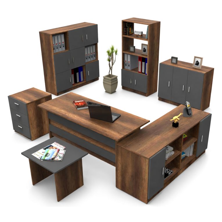 Set da Ufficio Marrone Noce Nero Antracite 18 Ripiani Modulabile, Angolare - Capralba