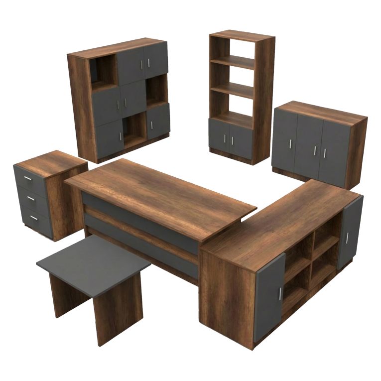 Set da Ufficio Marrone Noce Nero Antracite 18 Ripiani Modulabile, Angolare - Capralba
