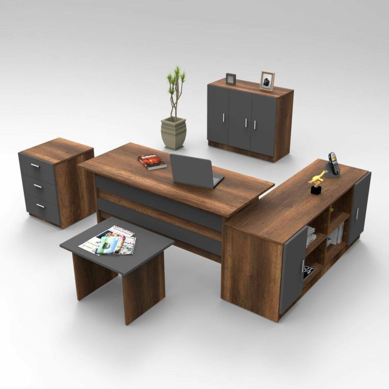 Set da ufficio Nari, Noce e Antracite